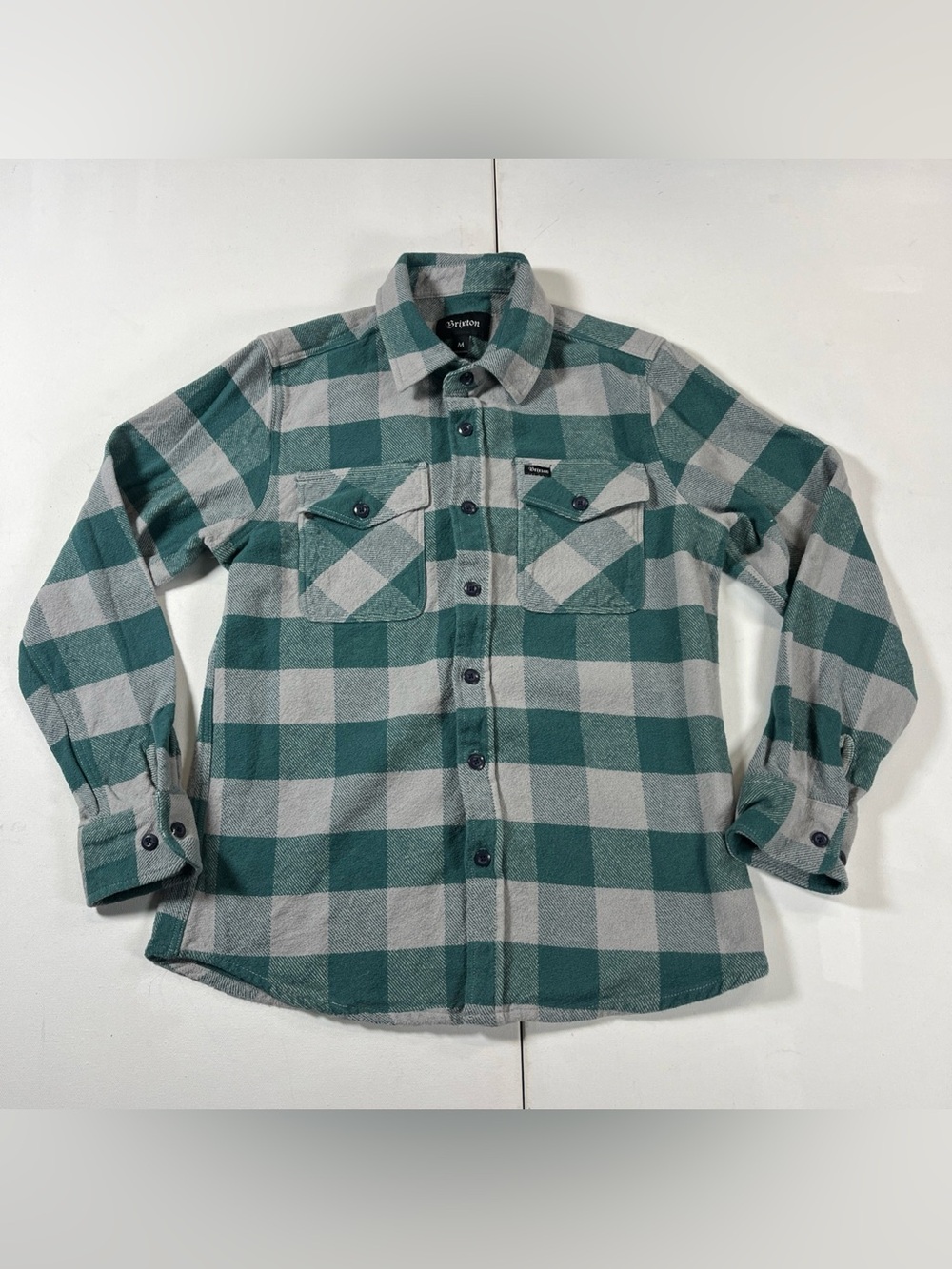 BRIXTON Flannel Shirt Flap Pockets Checkered Long Sleeve Men’s M